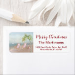 Christmas Beach Ocean Return Address<br><div class="desc">Just a charming little Christmas scene -- however, on the beach in Florida -- the palm tree and the flamingo decorated for the day -- personalize with your address, of course - with just a touch of glitter surrounding. Any design questions or requests email: charmdesignstudio@rcn.com and we will be happy...</div>