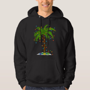 Christmas Beach Palm Tree With Xmas Lights Tropica Hoodie