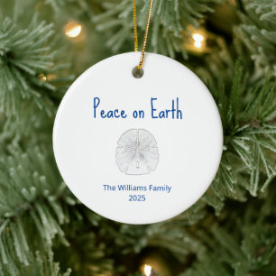 Christmas Beach Sand Dollar Peace on Earth  Ceramic Ornament