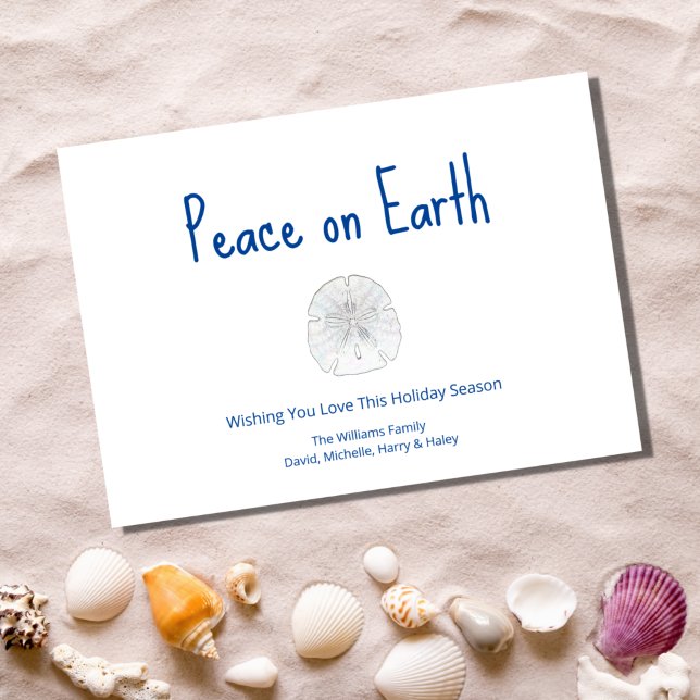 Christmas Beach Sand Dollar Peace on Earth   Holiday Card (Creator Uploaded)