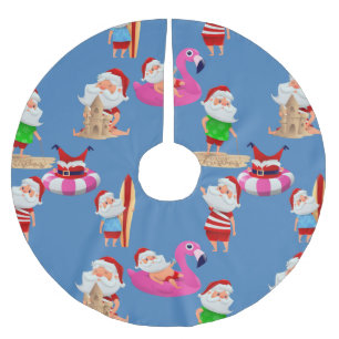 christmas beach santa claus vacation brushed polyester tree skirt