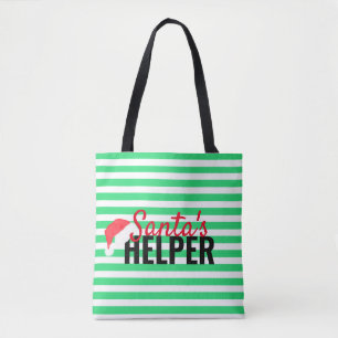 Christmas Beach Santa's Helper Green Monogram Tote Bag