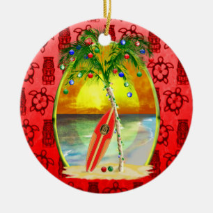 Christmas Beach Sunset Ceramic Ornament