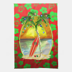 Christmas Beach Sunset Kitchen Towel
