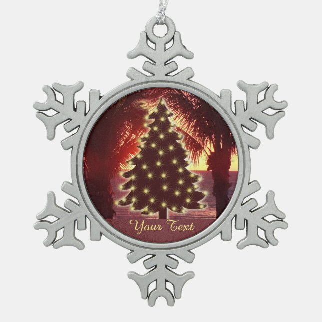 Christmas Beach Sunset Ornaments PERSONALIZED (Front)