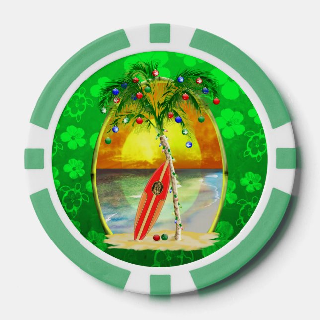 Christmas Beach Sunset Poker Chips (Front)