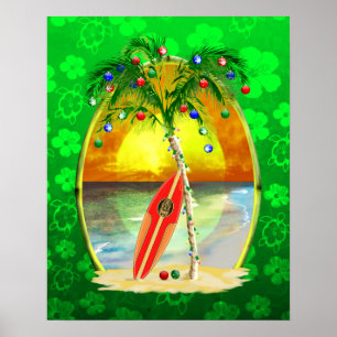 Christmas Beach Sunset Poster
