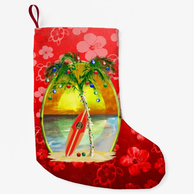 Christmas Beach Sunset Small Christmas Stocking (Front)