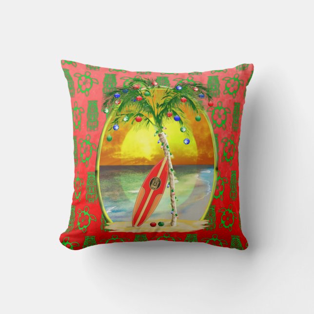 Christmas Beach Sunset Throw Pillow (Front)