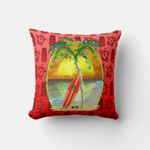 Christmas Beach Sunset Throw Pillow