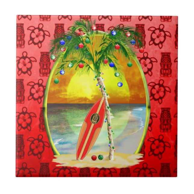 Christmas Beach Sunset Tile (Front)