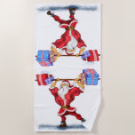 Christmas Beach Towel Bodybuilder Santa with Gifts<br><div class="desc">Bodybuilder Santa Claus with Christmas Gifts - Fun Cartoon Painting Funny Collection - Choose / Add Your Unique Text / Name / Colour - Make Your Special Gift - Resize and move or remove and add elements / text with customization tool ! Painting and Design by MIGNED. Please see my...</div>