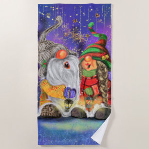 Christmas Beach Towel Couple Gnomes Singing