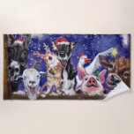 Christmas Beach Towel Gift Happy Farm Party - Fun<br><div class="desc">Christmas Farm Animal Party - MIGNED Painting Design</div>