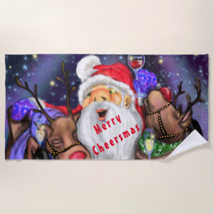 Christmas Beach Towel Gift Santa and Reindeers Fun