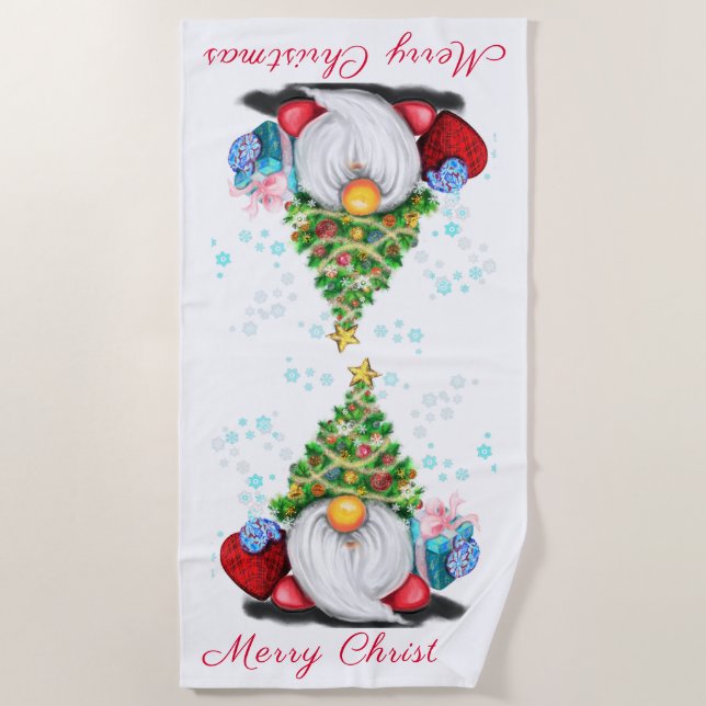 Christmas Beach Towel Gnome with Gift (Front)