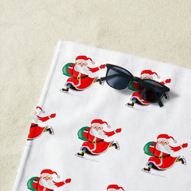 Christmas Beach Towel Santa with Gift (In Situ)