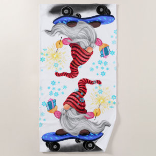 Christmas Beach Towel Skater Gnome with Gifts