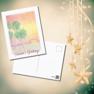 Christmas Beach Tropical Palm Trees Holiday Postcard