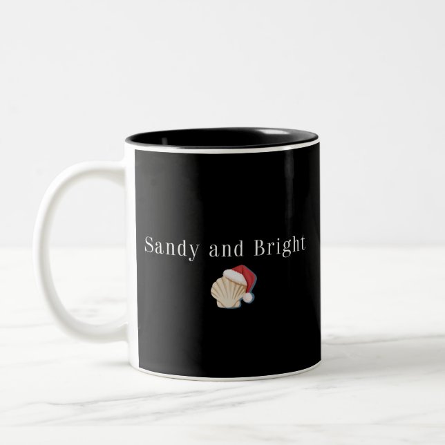 Christmas Beach Vacation Sandy and Bright Seashell Two-Tone Coffee Mug (Left)