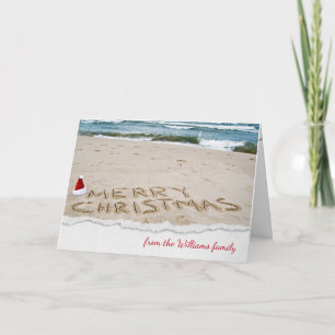 Christmas beach with surf holiday card