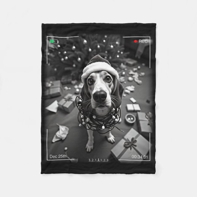 Christmas Beagle Caught On Camera  Fleece Blanket (Front)