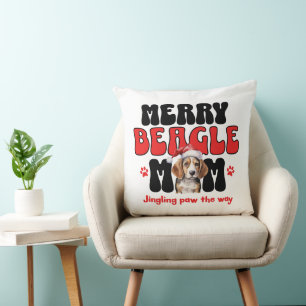 Christmas Beagle Dog Mom Throw Pillow