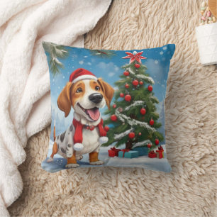 Christmas Beagle Dog Throw Pillow