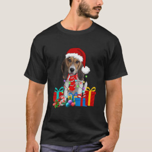 Christmas Beagle Dog Xmas Lights Santa Hat Pajama T-Shirt