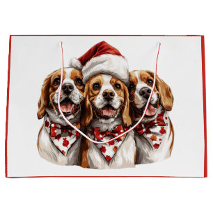 Christmas Beagle Dogs Large Gift Bag
