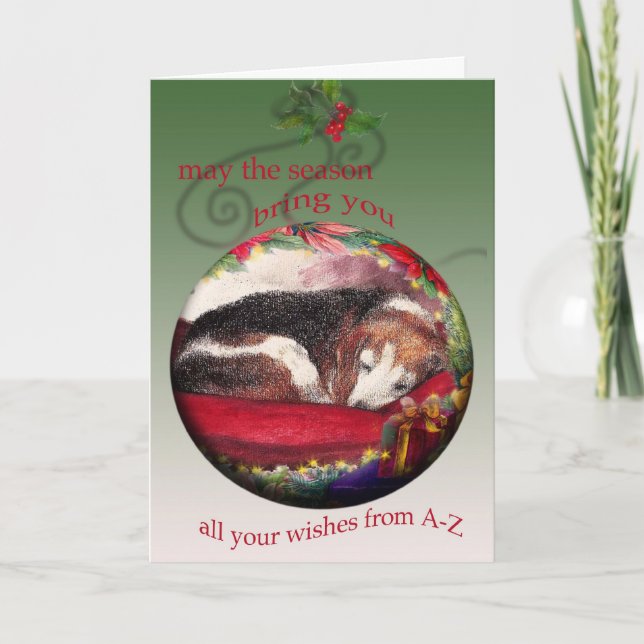 Christmas Beagle Sleepy Cozy Puppy Holiday Card (Front)