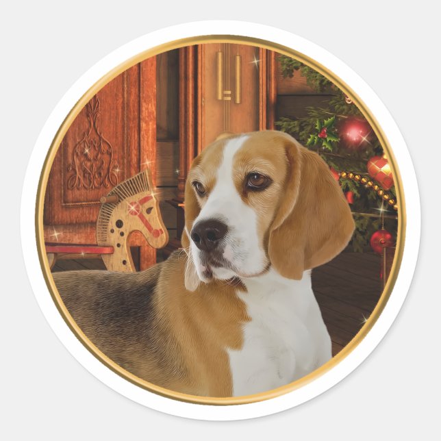 Christmas Beagle Sticker (Front)