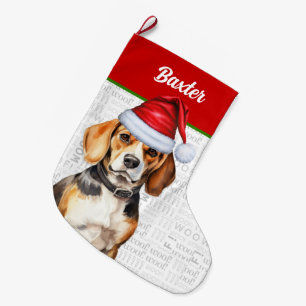 Christmas Beagle with Dog's Name Large Christmas Stocking