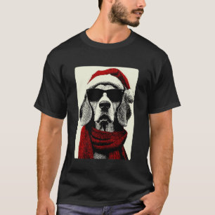 Christmas Beagle with Sunglasses Santa Hat Funny W T-Shirt