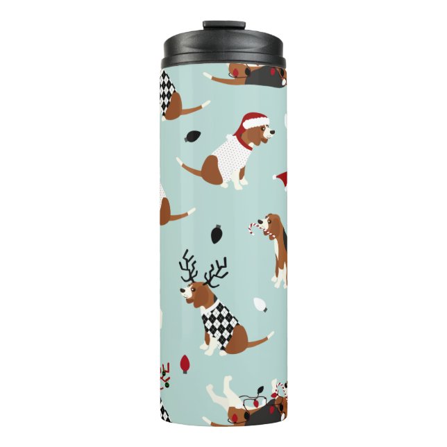 Christmas Beagles Blue Thermal Tumbler (Front)