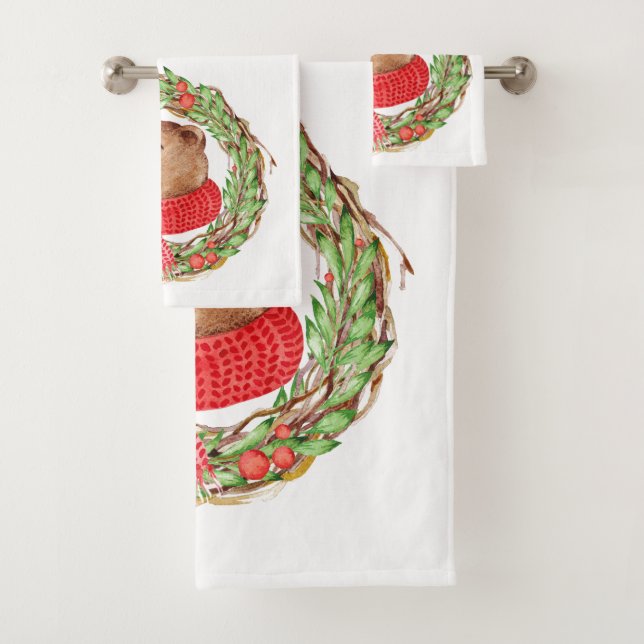 Christmas Bear and Wreath Bath Towel Set (Insitu)