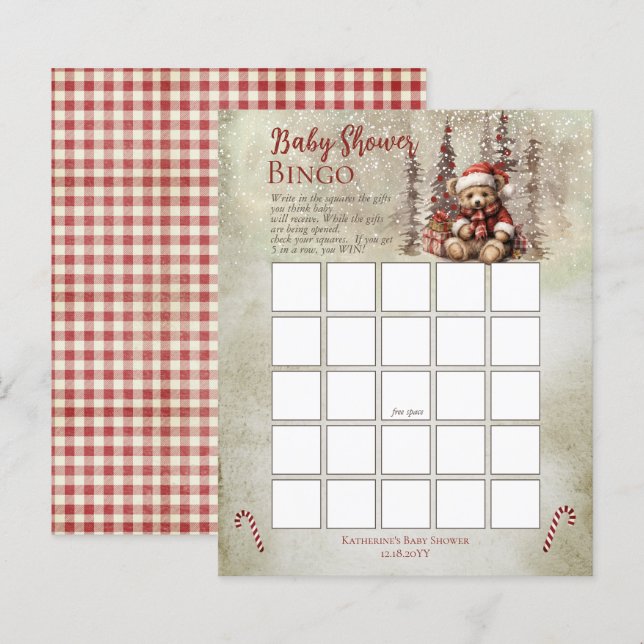  Christmas Bear Bearly Wait Boy Baby Shower Bingo (Front/Back)