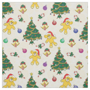 Christmas bear,bells and tree fabric