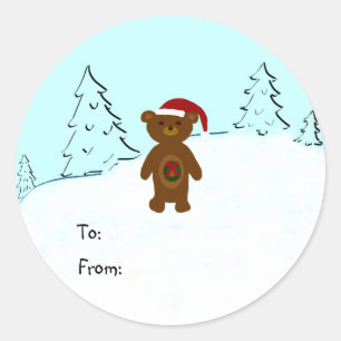 Christmas Bear Cartoon Gift Tag Stickers
