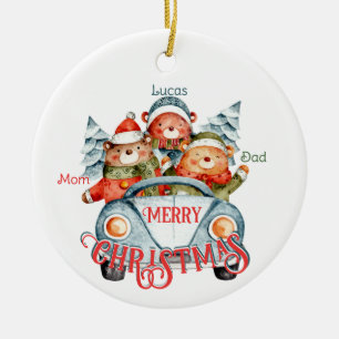 Christmas bear family of 3 name ceramic ornament