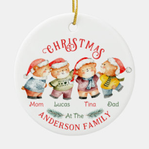 Christmas bear family of 4 name  ceramic ornament