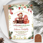 Christmas Bear Girl Santa Baby Shower Invitation<br><div class="desc">Christmas Bear Santa Baby Girl Invitation,  Winter Floral Bearly Wait Santa Baby Shower,  Bear Red Bow Holiday Baby Shower Invitation</div>