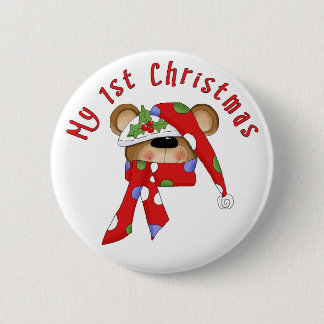 Christmas Bear Head 1st Christmas 2 Inch Round Button