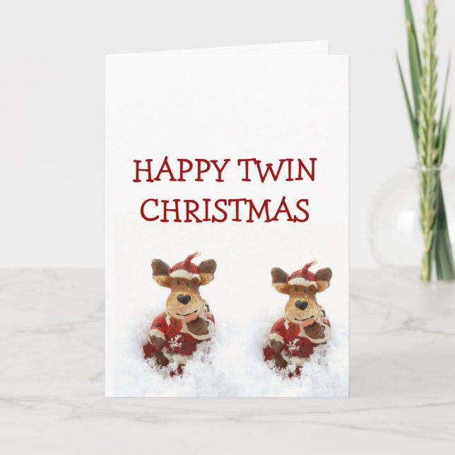 Christmas Bear In The Snow Twin Holiday Card (Front)