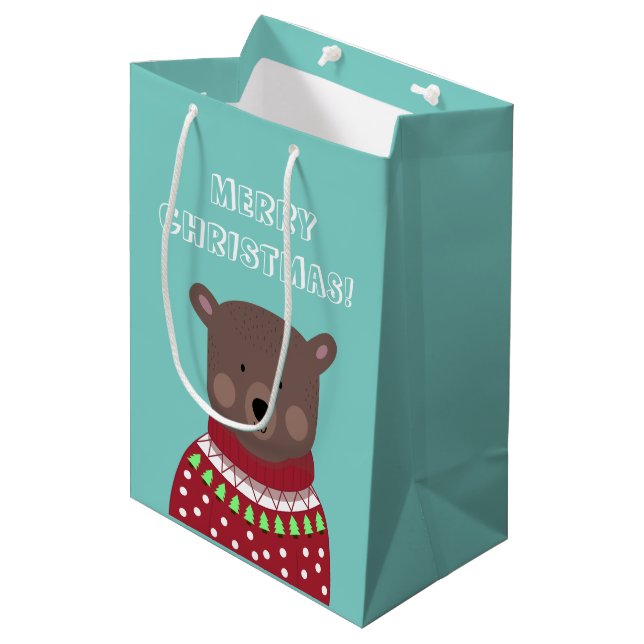 Christmas Bear Medium Gift Bag (Front Angled)