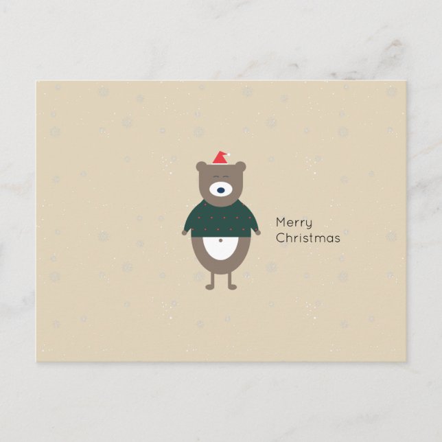 Christmas Bear Modern Flat Custom Colour EDITABLE Holiday Postcard (Front)