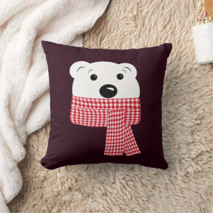 Christmas, bear muzzle, polar bear, red, white, throw pillow
