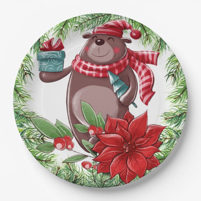 Christmas Bear Paper Plate (Front)
