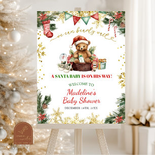 Christmas Bear Santa Boy Baby Shower Welcome Sign