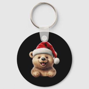 Christmas Bear Santa Hat Christmas Funny Xmas Bear Keychain